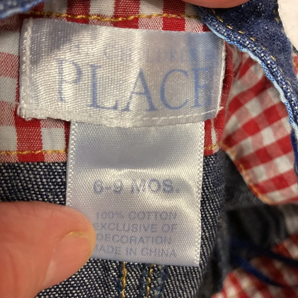 The children’s place red check denim jumper and bloomers 6/9m
